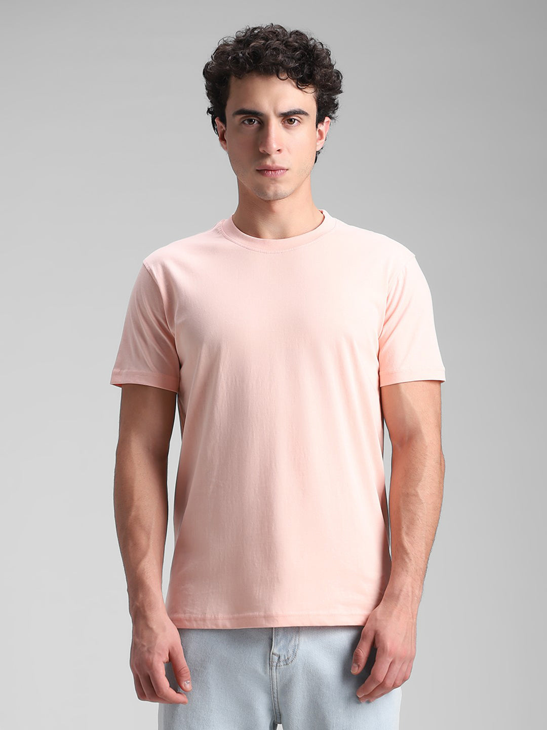 Peach Solid Crew T-Shirt