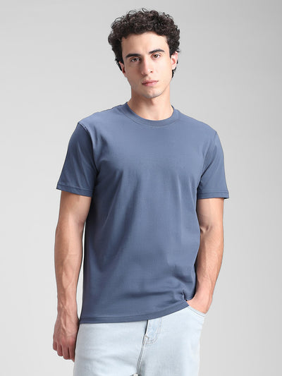 Teal Blue Solid Crew T-Shirt