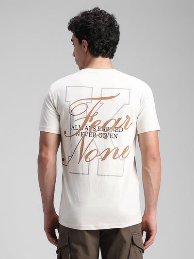 Cream Printed Backprint Crew T-Shirt