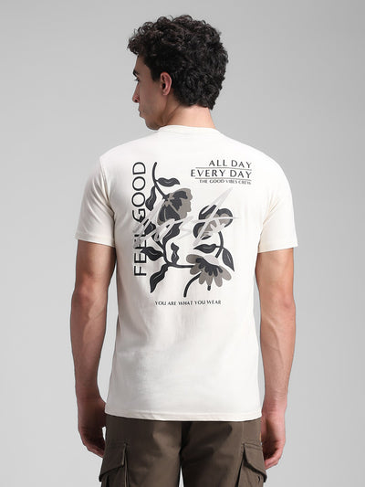Cream Printed Backprint Crew T-Shirt