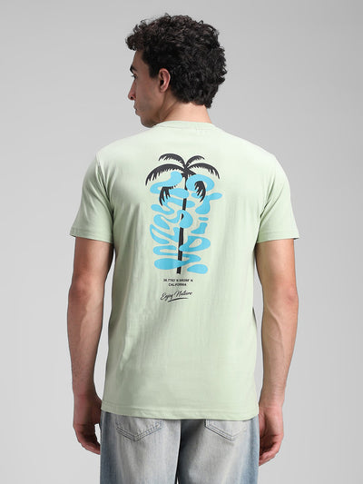 Light Green Printed Backprint Crew T- Shirt