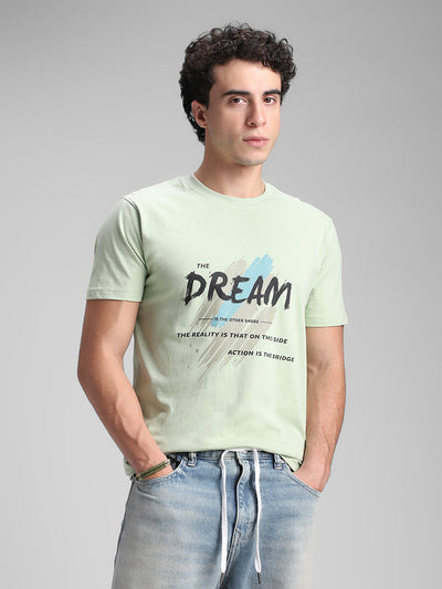 Light Green Printed Crew T- Shirt