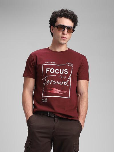 Burgundy Printed Crew T- Shirt