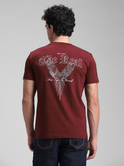 Burgundy Printed Backprint Crew T-Shirt