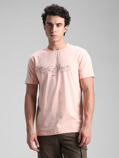 Peach Printed Crew T-Shirt