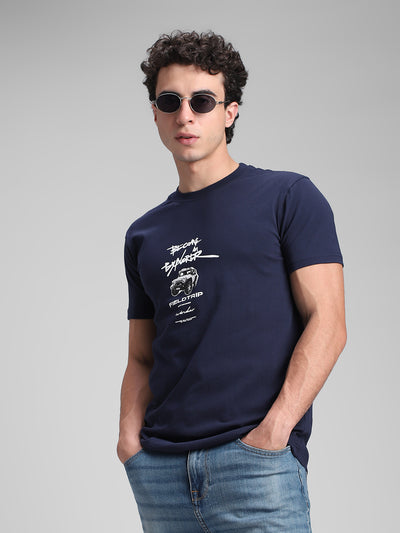 Navy Printed Crew T-shirt