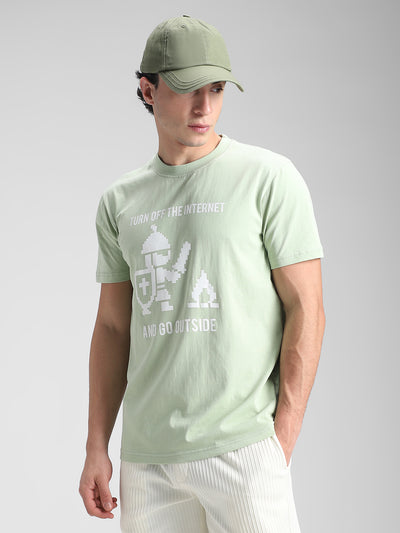 Light Green Printed Crew T- Shirt