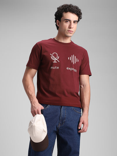 Burgundy Printed Crew T- Shirt