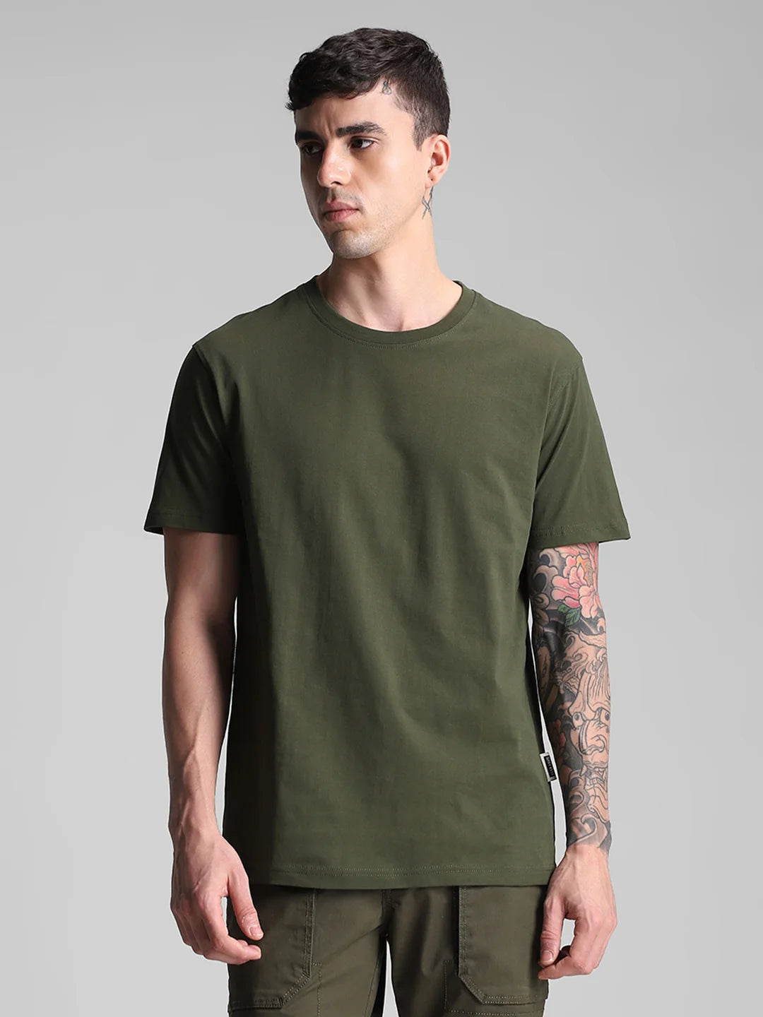 Olive Solid Crew Neck T-Shirt