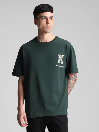 Bottle Green Printed OverSized T-Shirt