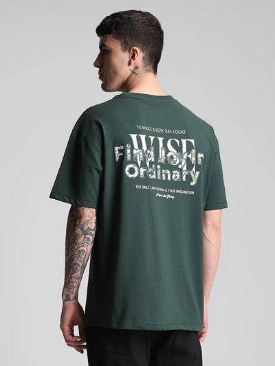 Bottle Green Printed Oversized T-Shirt