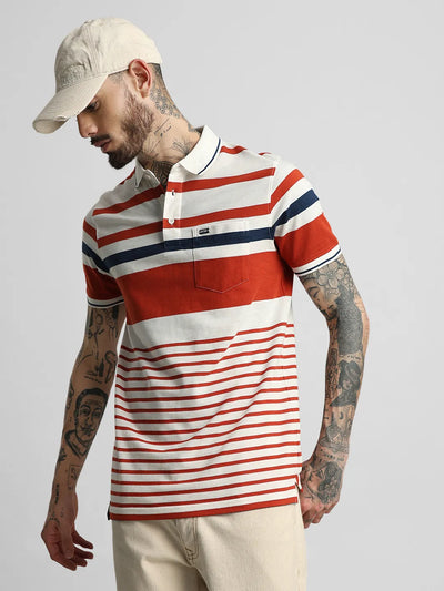 Rust Striped Polo T-Shirt