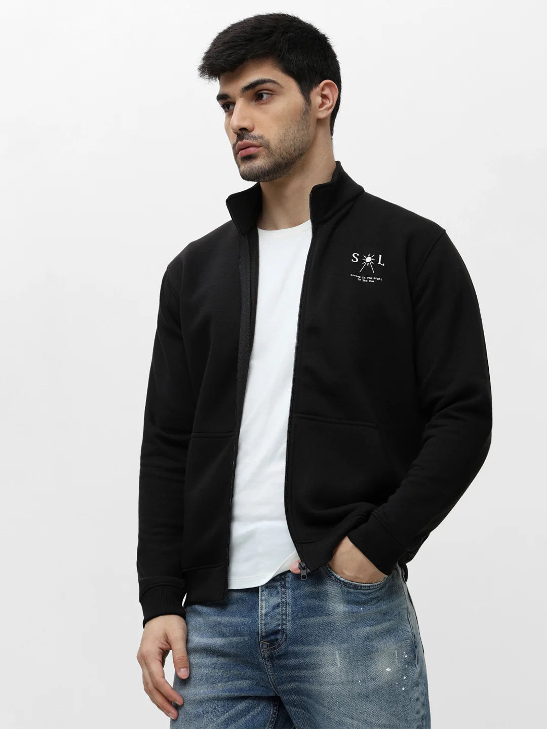 Black Zipper Solid Sweatshirt