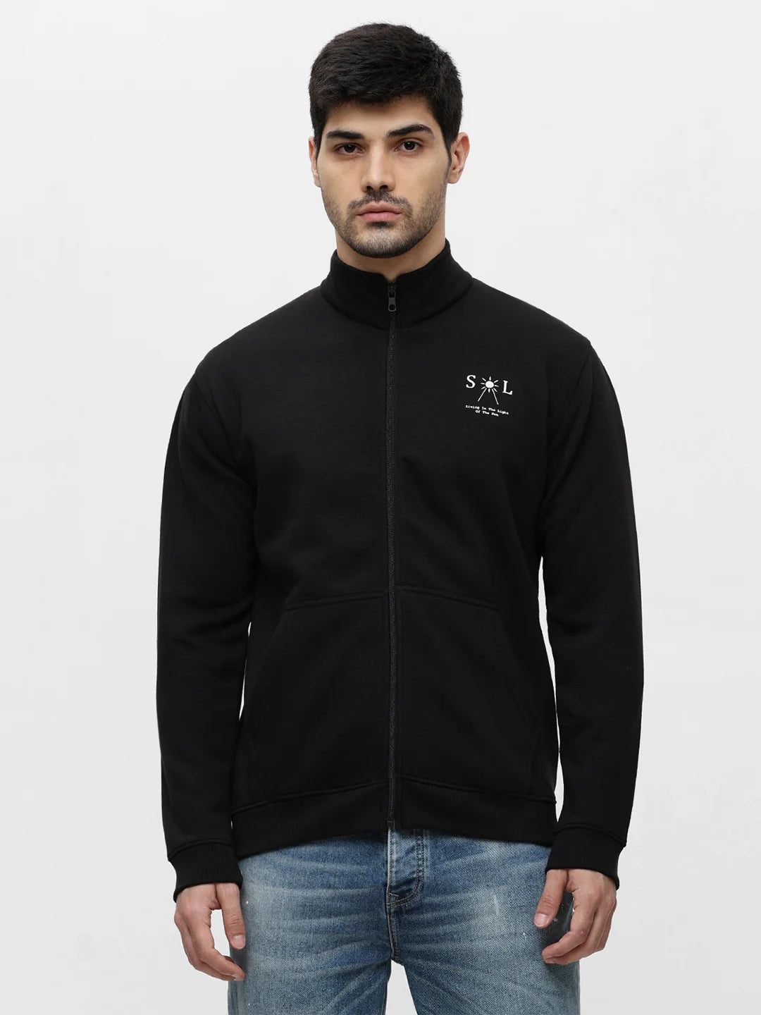 Black Zipper Solid Sweatshirt