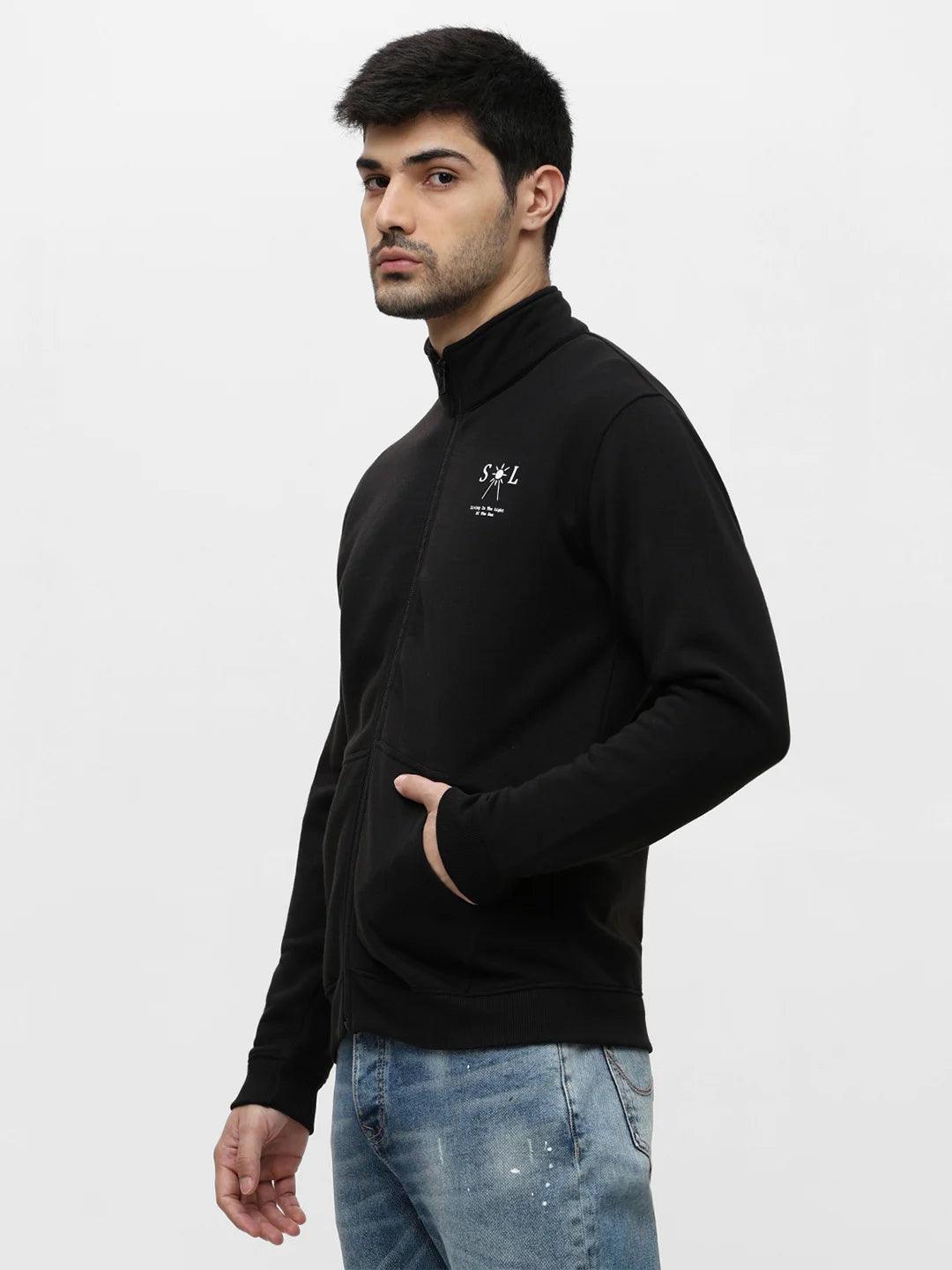Black Zipper Solid Sweatshirt