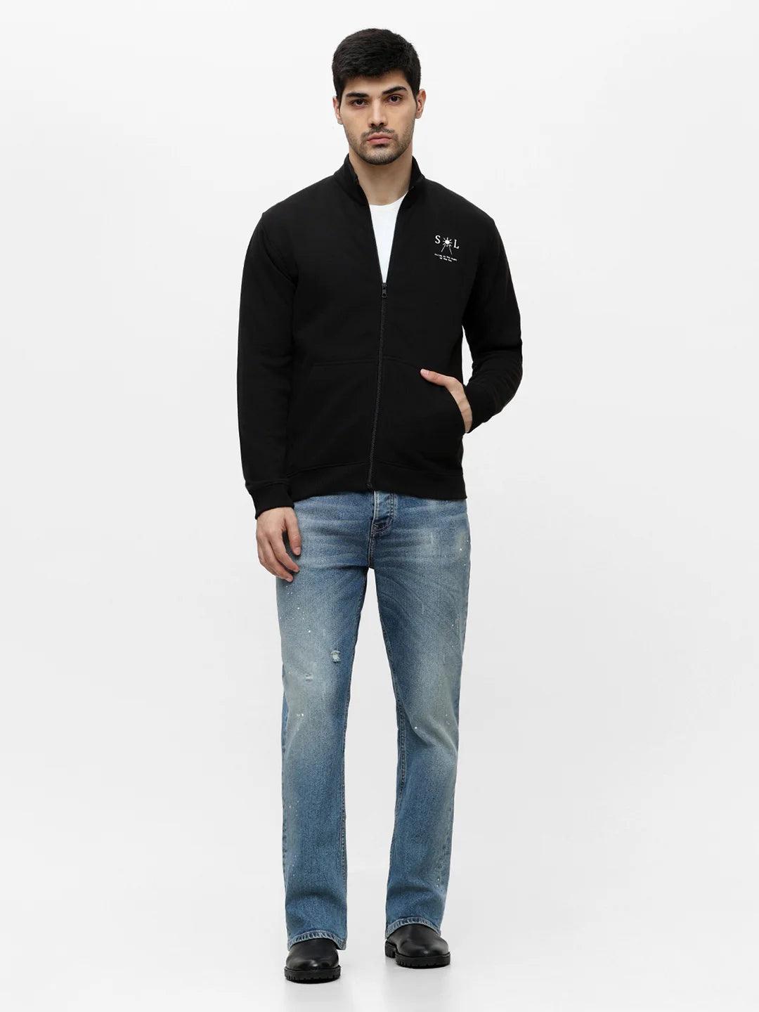 Black Zipper Solid Sweatshirt