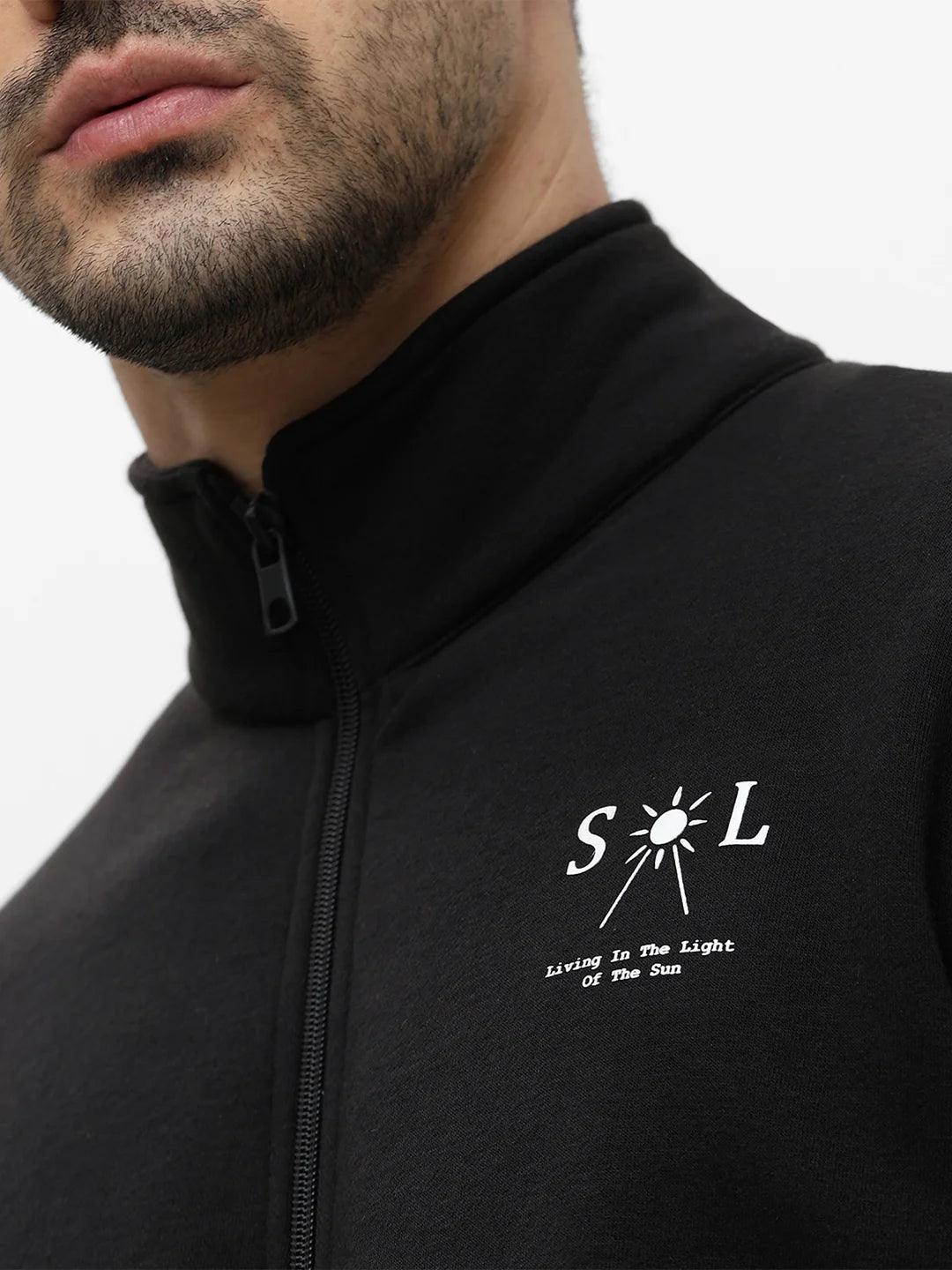 Black Zipper Solid Sweatshirt