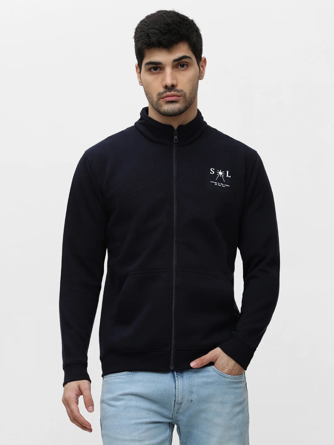 Navy Zipper Printed Sweatshirt