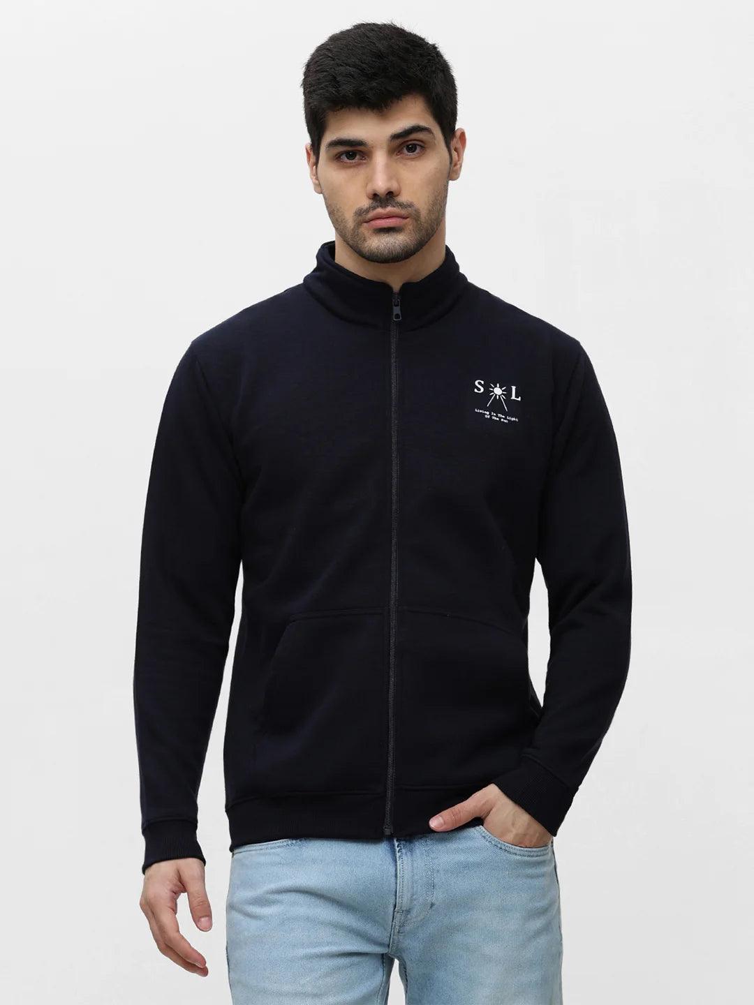 Navy Zipper Solid Sweatshirt