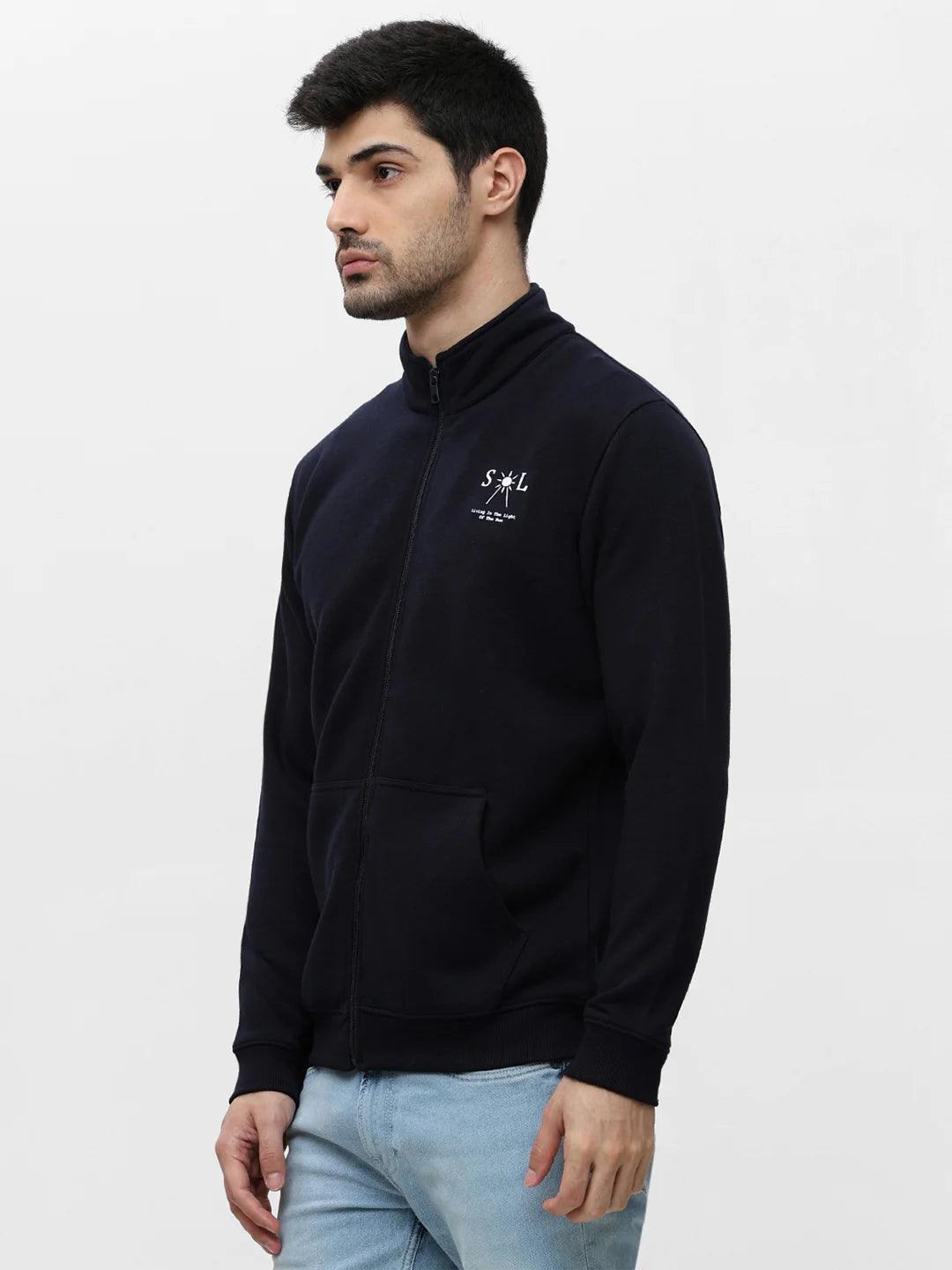 Navy Zipper Solid Sweatshirt