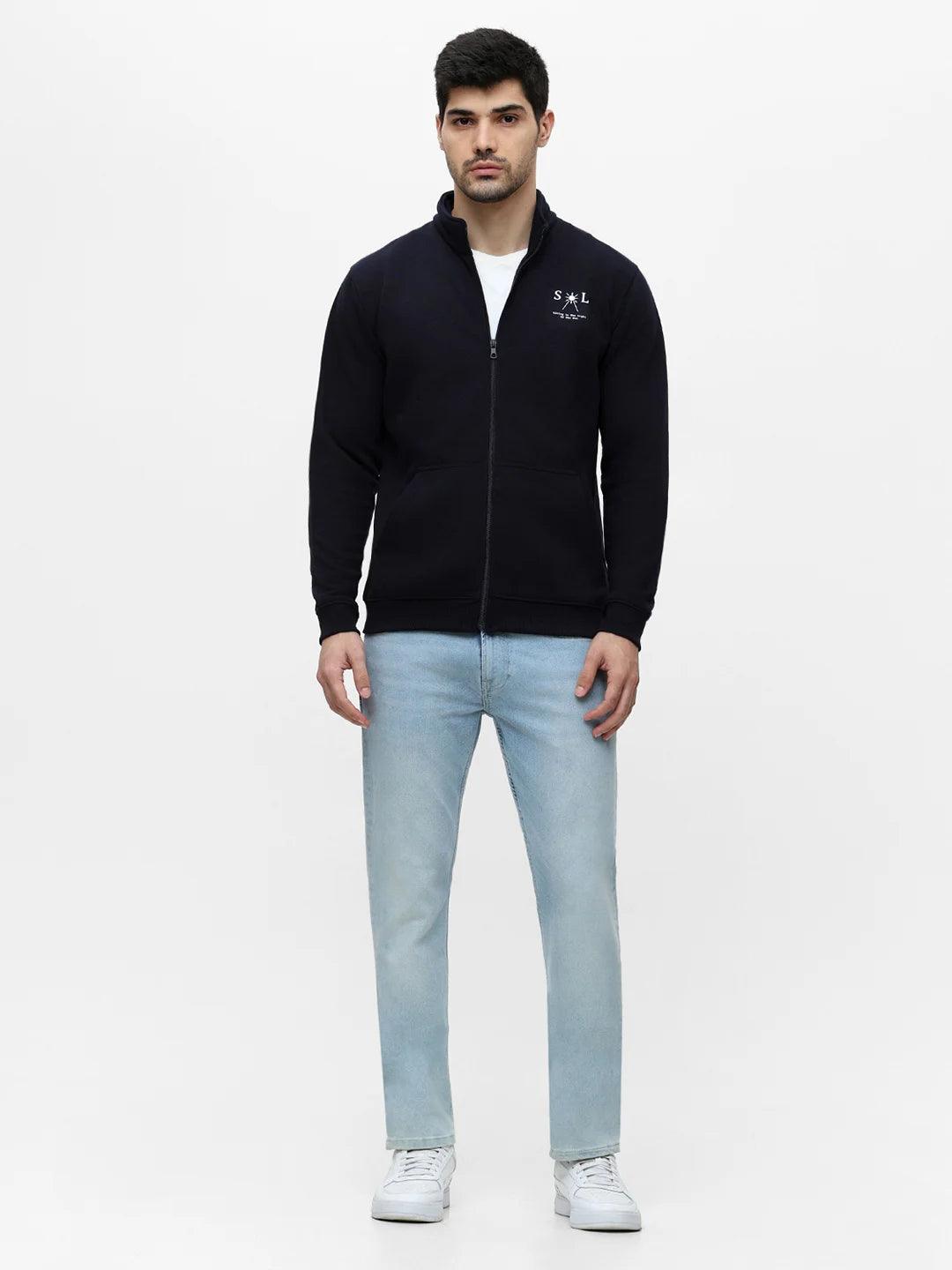 Navy Zipper Solid Sweatshirt