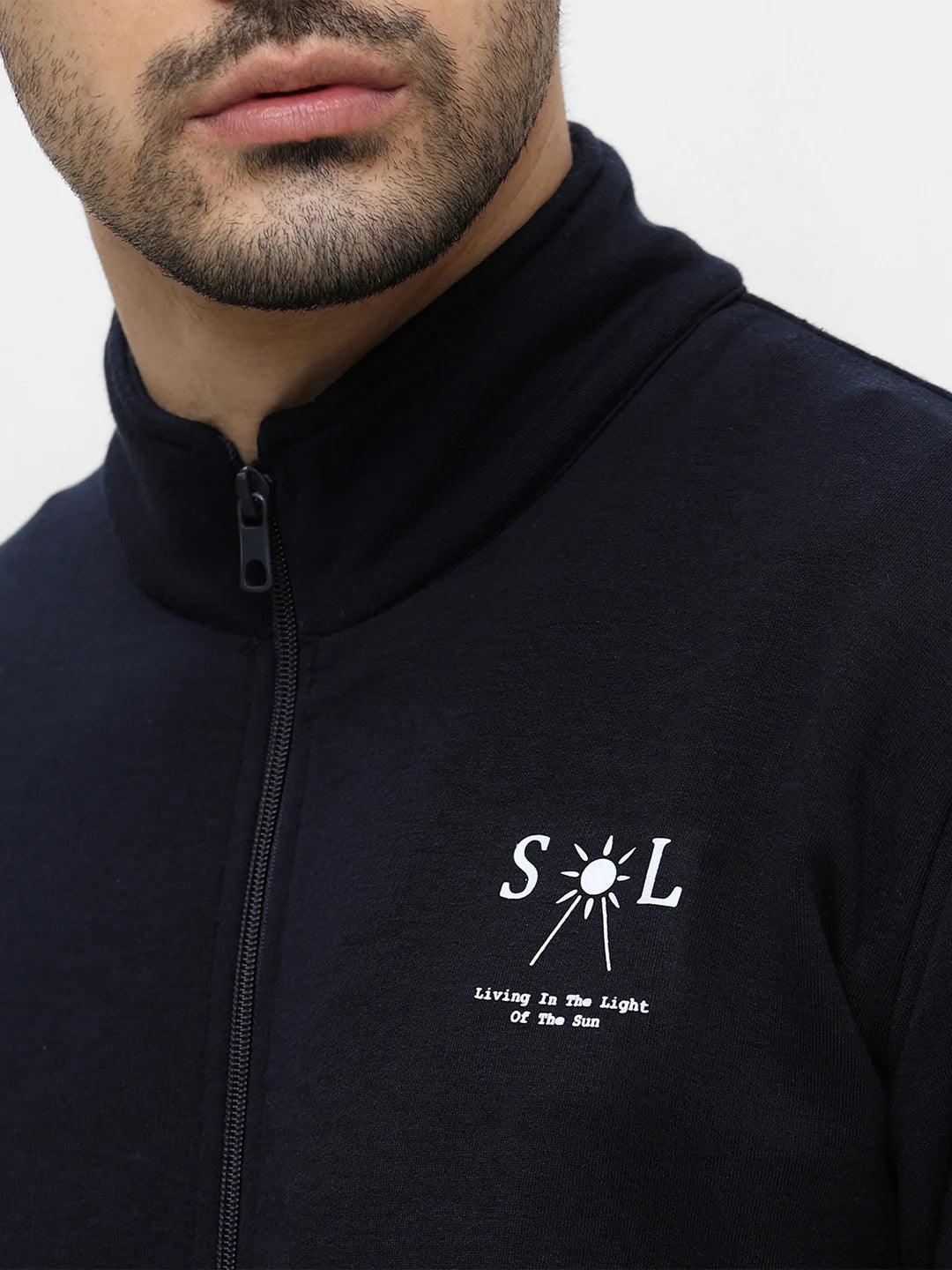Navy Zipper Solid Sweatshirt