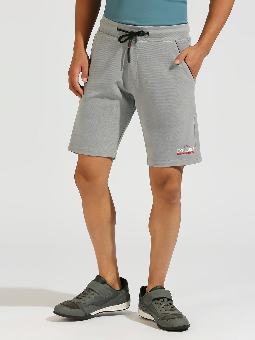 Cord Knit Light Grey Regular Fit Straight Shorts