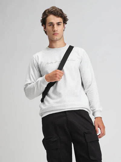 Ecru Melange Printed Sweatshirt
