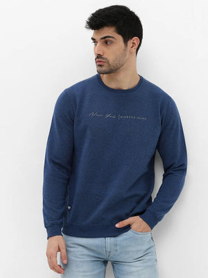 Blue Melange Solid Sweatshirt