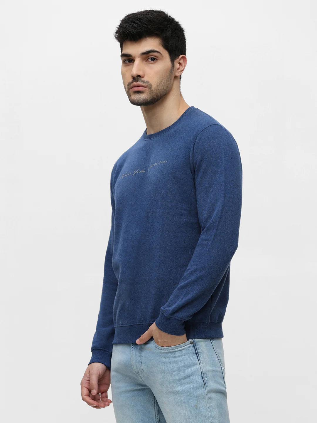 Blue Melange Solid Sweatshirt