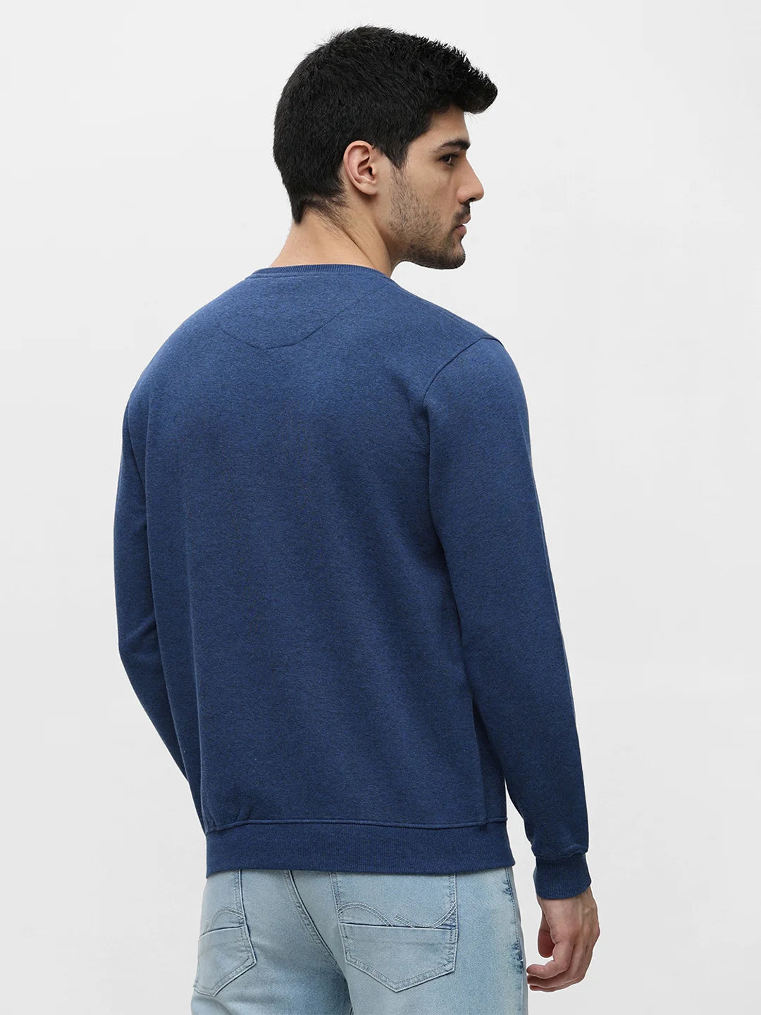 Blue Melange Solid Sweatshirt