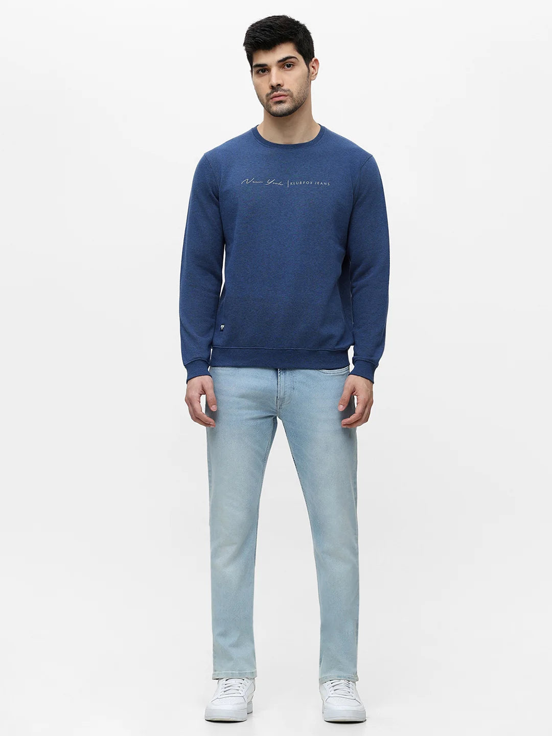 Blue Melange Solid Sweatshirt