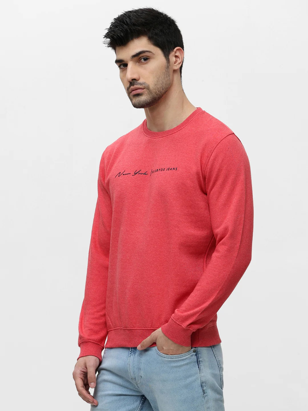 Coral Melange Solid Sweatshirt