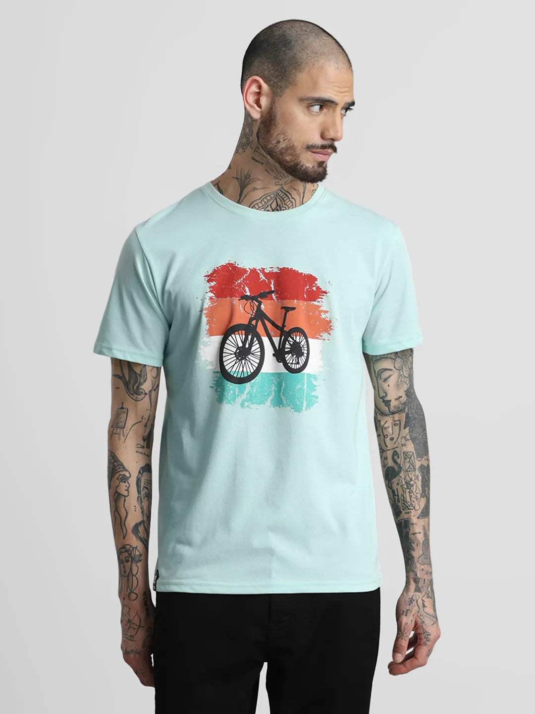 Sea Green Printed Round Neck T-Shirt