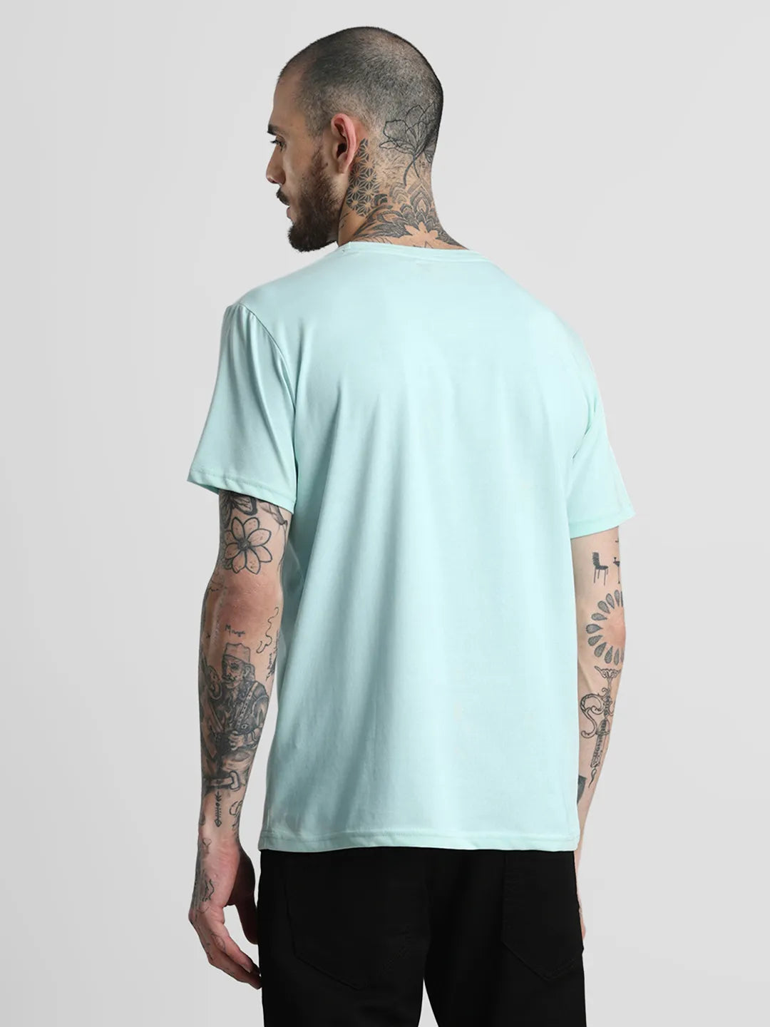 Sea Green Printed Round Neck T-Shirt