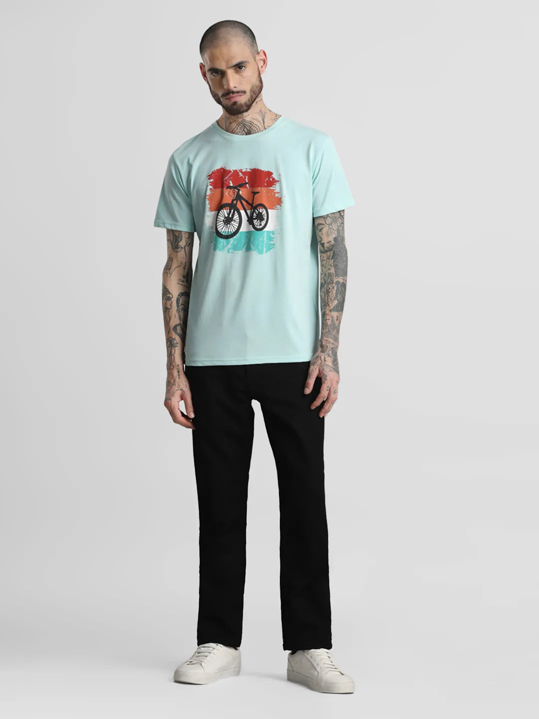 Sea Green Printed Round Neck T-Shirt