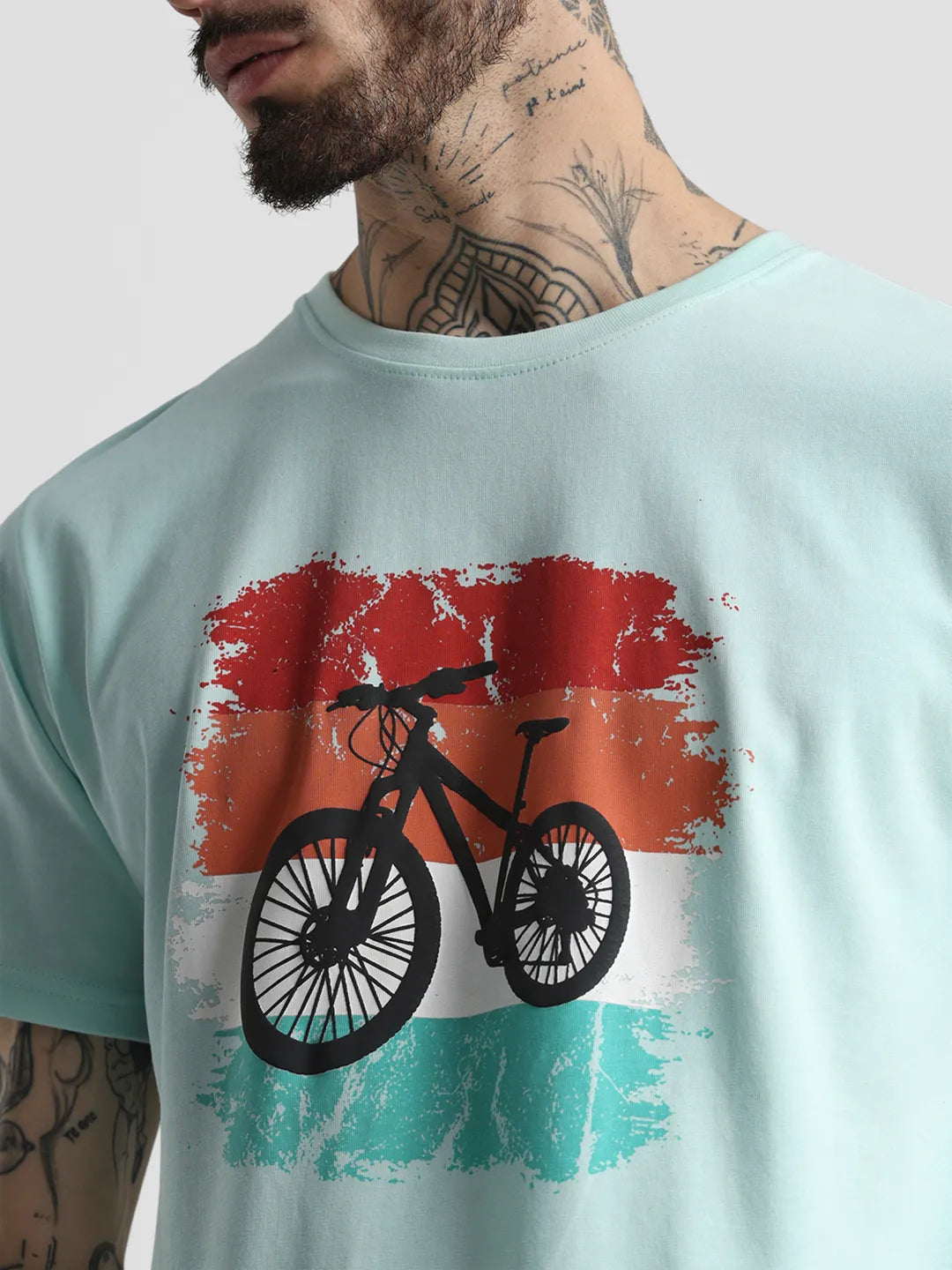 Sea Green Printed Round Neck T-Shirt