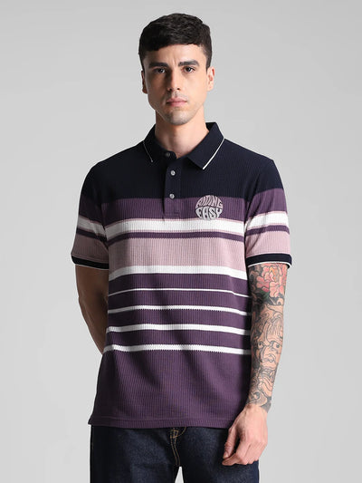 Navy-White Striped Polo T-Shirt
