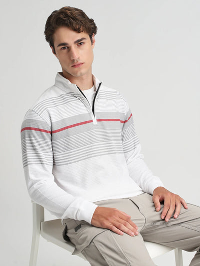 Ecru Melange Striped Sweatshirt