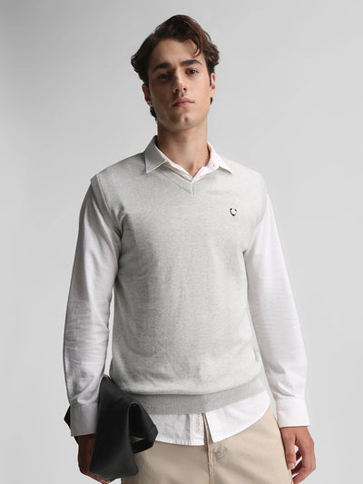 Ecru Melange Solid Sweater