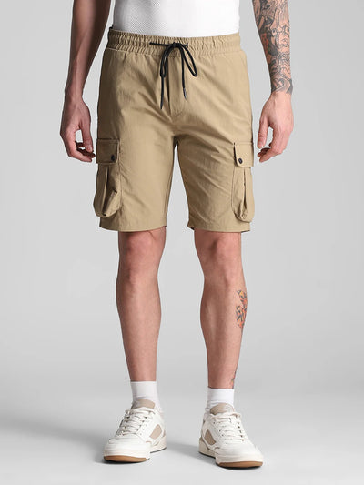 Khaki Solid Cargo Shorts