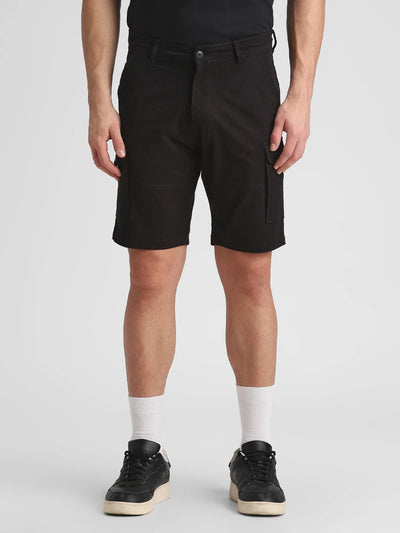 Twill Lycra Black Cargo Shorts