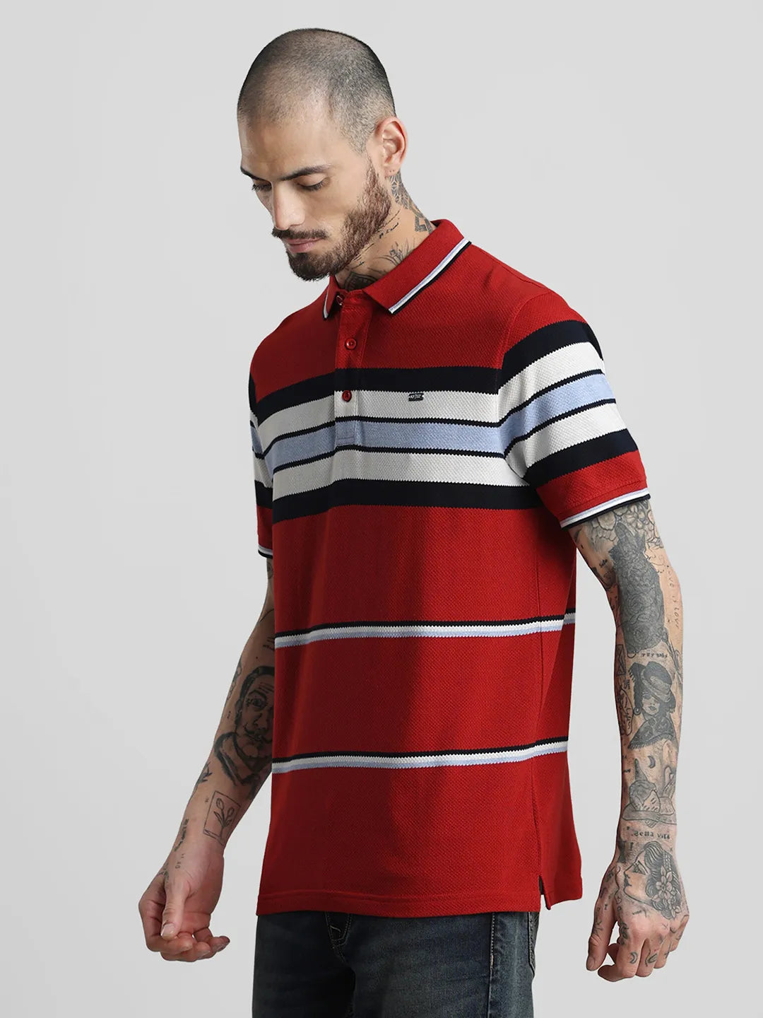 Sky Blue Striped Polo T-Shirt