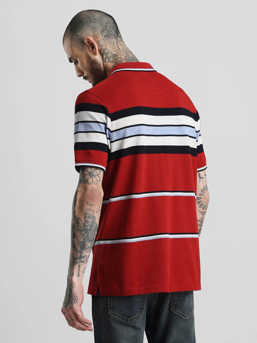 Sky Blue Striped Polo T-Shirt