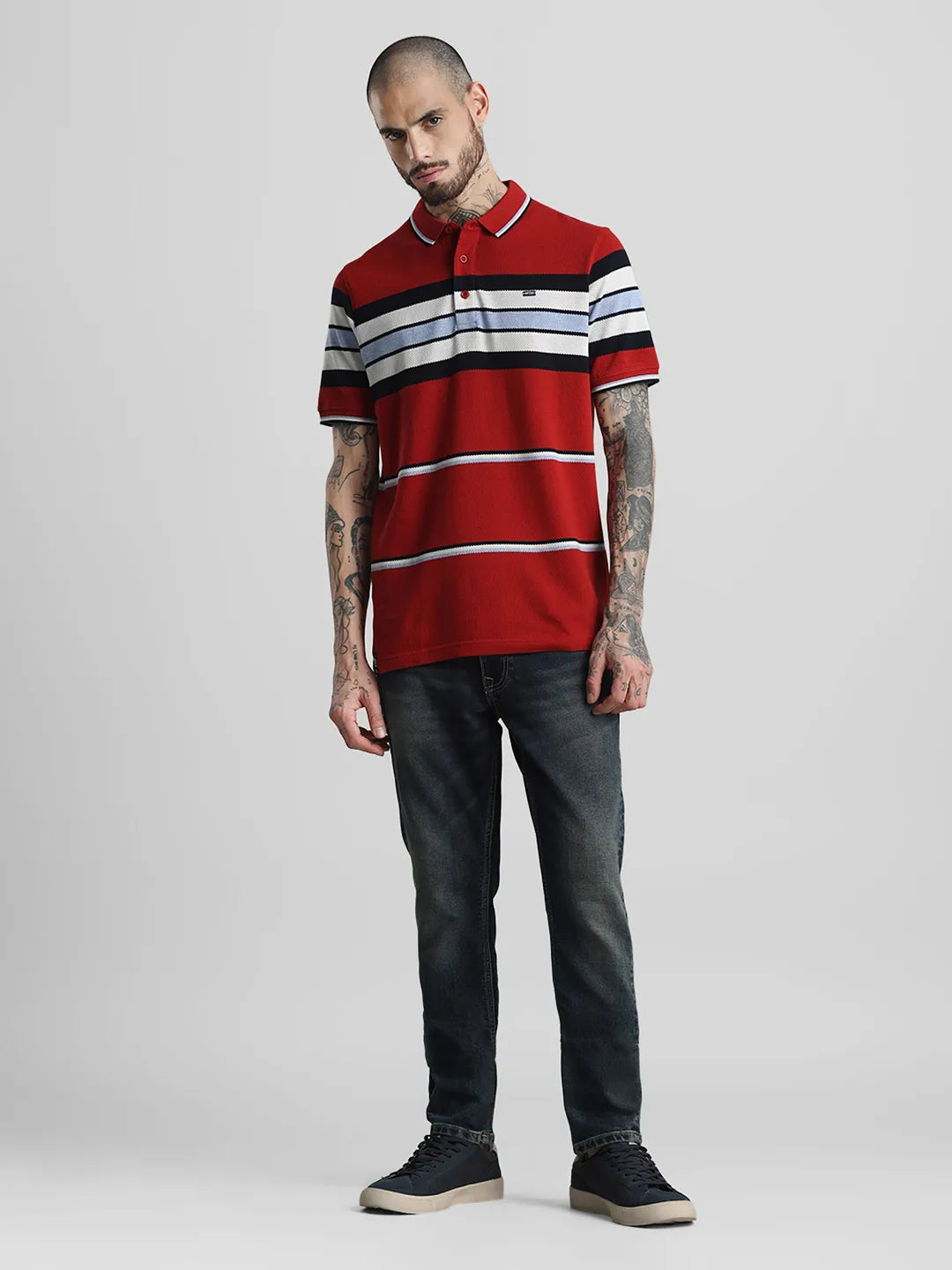 Sky Blue Striped Polo T-Shirt