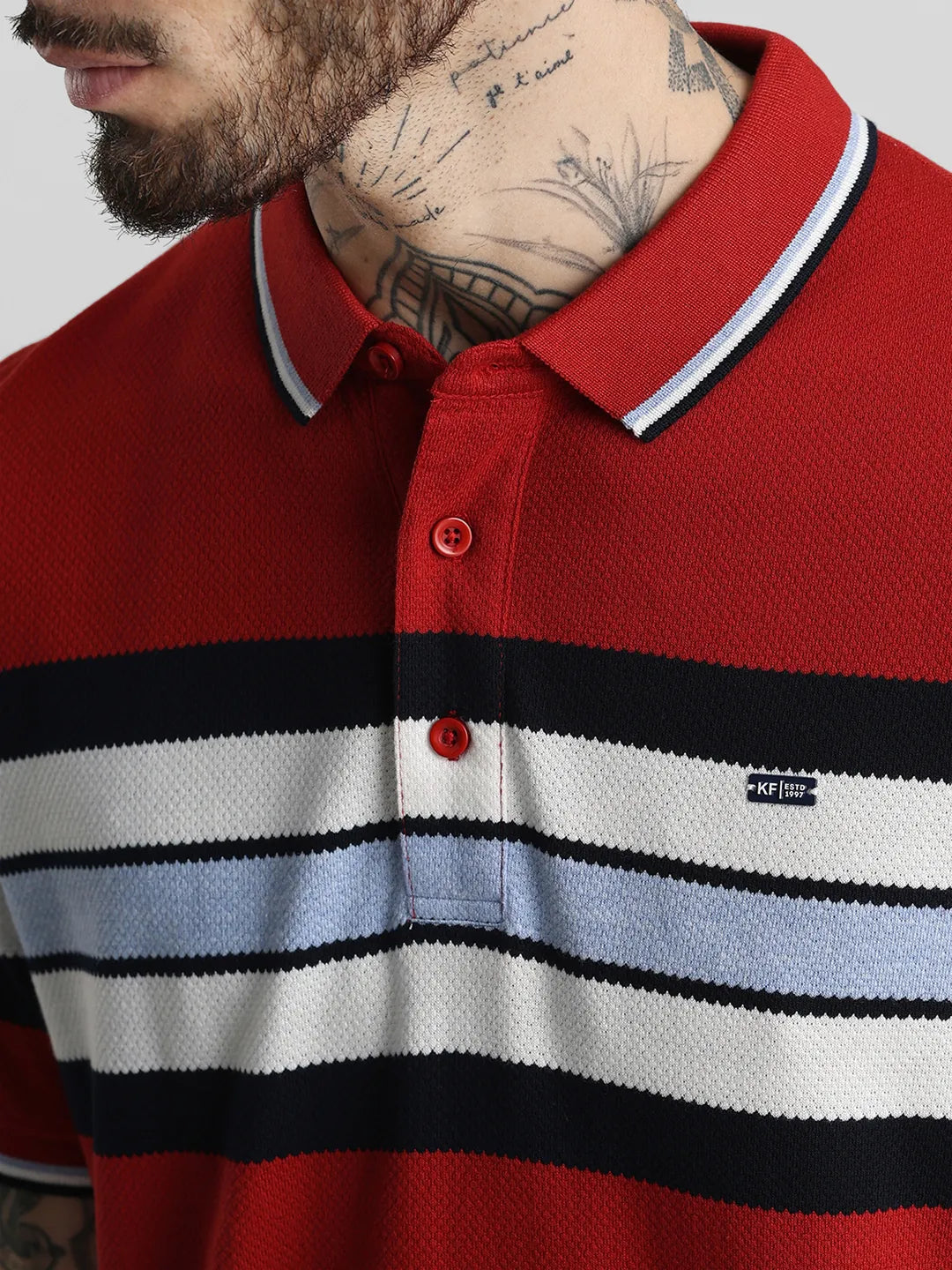 Sky Blue Striped Polo T-Shirt