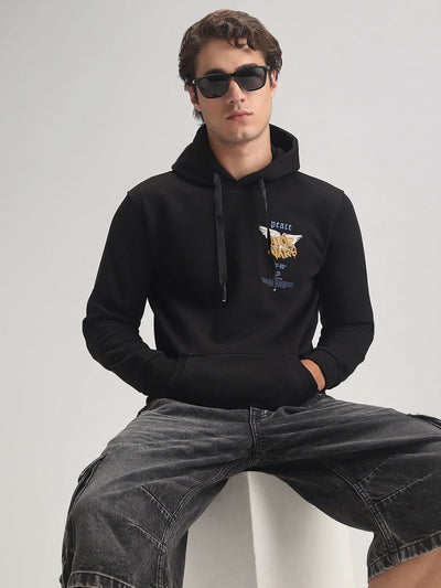 Black Printed Hooded Sweatshirt