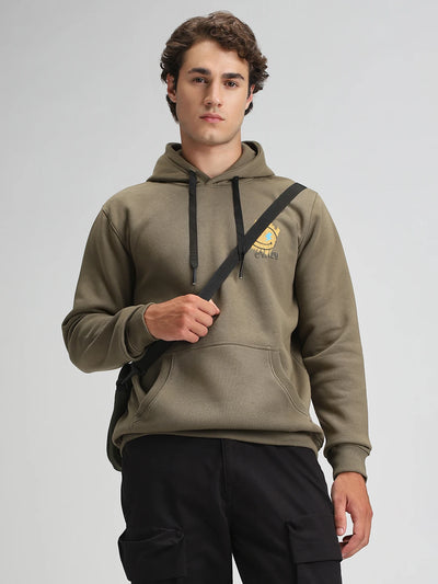 Olive Printed Hooded Sweatshirt