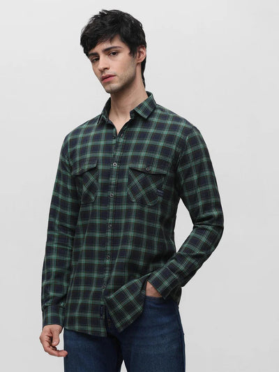 Green Cotton Checkered Indigo Shirt