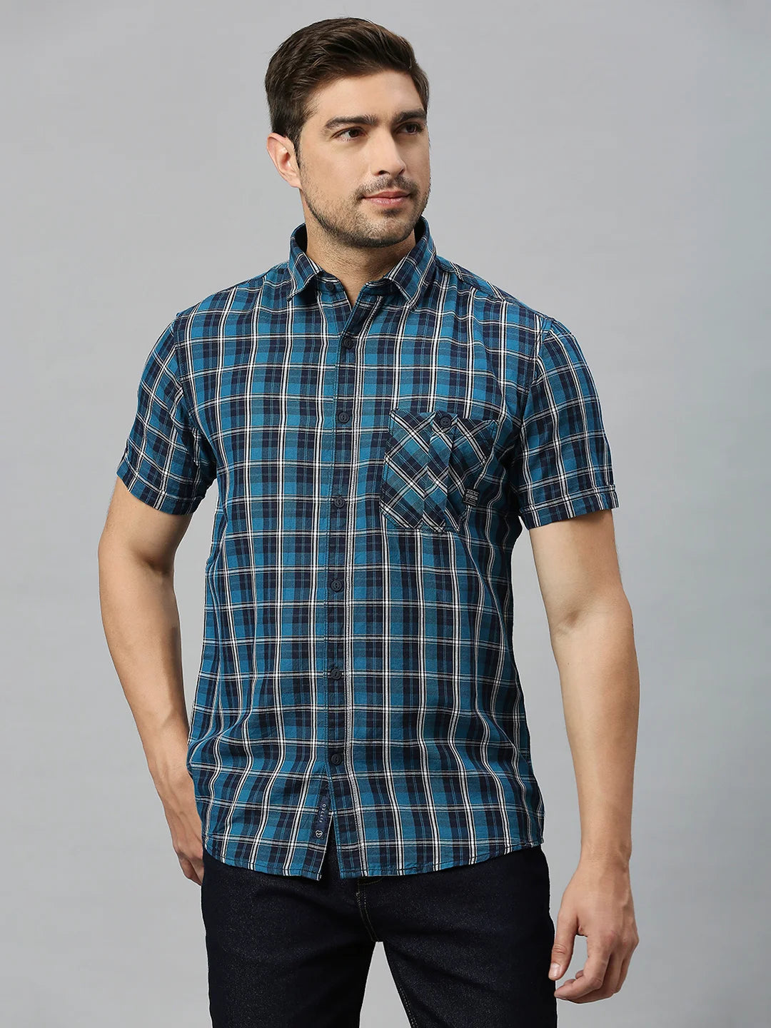 Teal Blue Checkered Shirt